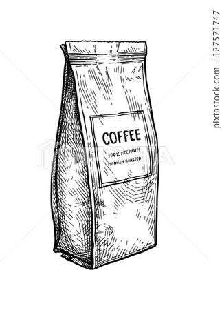 Bag of coffee ink sketch. Bag of coffee ink sketch. 127571747