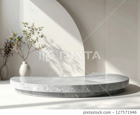 Grey Stone Podium Product Display on White Background 127571946