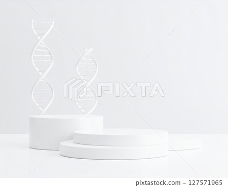 White Minimalist 3D Render of DNA Helix on Platform 127571965