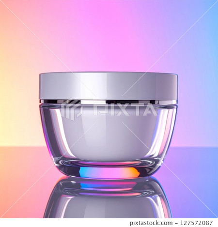 White Cream Jar on Colorful Background 127572087