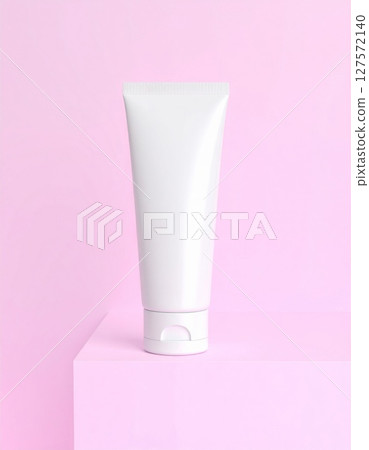 White Cosmetic Tube on Pink Background 127572140