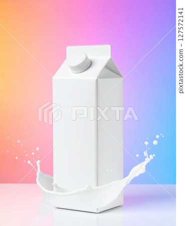 White Milk Carton with Splash on Pastel Background 127572141