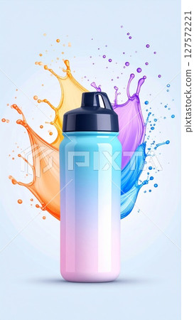 Colorful Water Bottle with Liquid Splashes 127572221