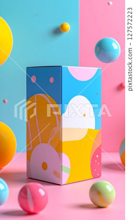 Colorful Abstract Box Design with Pastel Spheres Colorful Abstract Box Design with Pastel Spheres 127572223