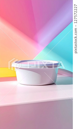 White Round Food Container on Pastel Background 127572227