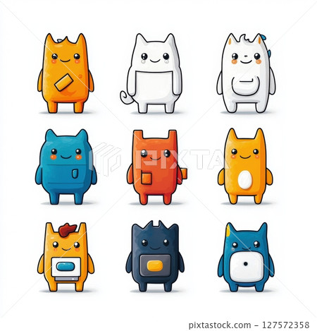 Adorable cartoon monster characters nine unique designs 127572358