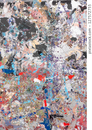 Vibrant abstract textured painting with peeling paint and expressive color splashes. An artistic Vibrant abstract textured painting with peeling paint and expressive color splashes. An artistic 127572755