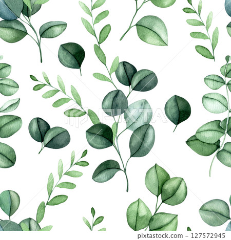 eucalyptus leaves seamless pattern. watercolor print green leaves illustration 127572945