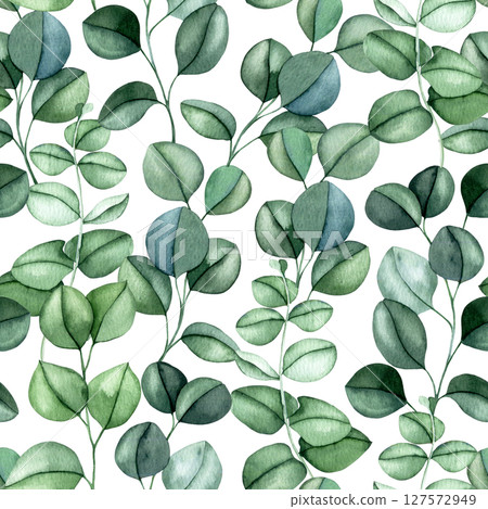 eucalyptus leaves seamless pattern. watercolor print green leaves illustration eucalyptus leaves seamless pattern. watercolor print green leaves illustration 127572949