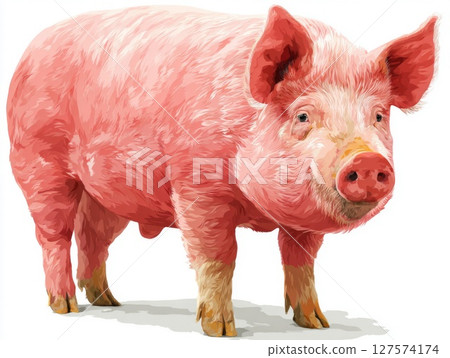 Pink Pig Portrait Against White Background Pink Pig Portrait Against White Background 127574174