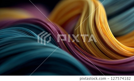 Abstract Swirling Color Waves with Gold and Teal Tones 127574182