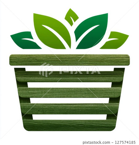 Green Leaves in Wooden Pot Illustration Green Leaves in Wooden Pot Illustration 127574185