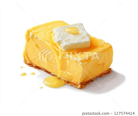 Melting Butter Pat on a White Background 127574424