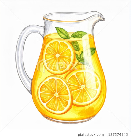Refreshing Pitcher of Orange Lemonade with Mint 127574543