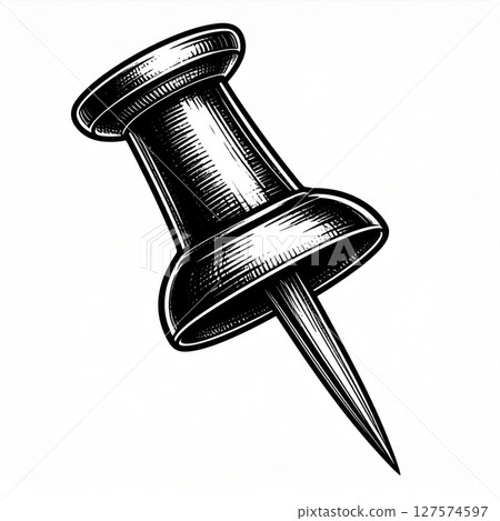 Black And White Drawing Of A Metal Thumbtack Black And White Drawing Of A Metal Thumbtack 127574597