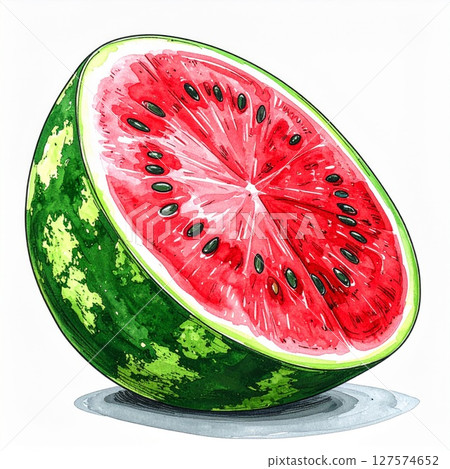 Juicy Sliced Watermelon Illustration, Red and Green Fruit 127574652