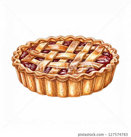 Lattice-Top Cherry Pie Illustration 127574783