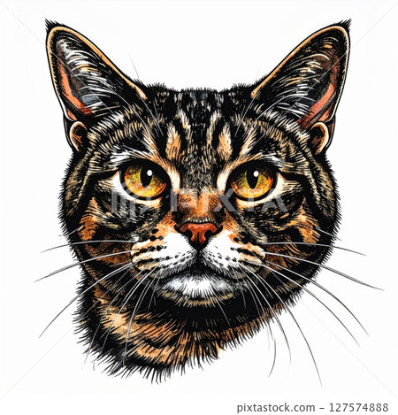 Brown Tabby Cat Portrait with Intense Gaze 127574888