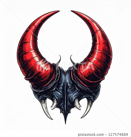 Red and Black Curved Horns Pixel Art Design 127574889