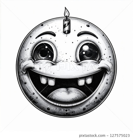 Happy Cartoon Face with Candle Drawing 127575023