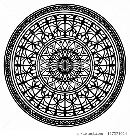 Circular Black And White Mandala Geometric Pattern Design 127575024