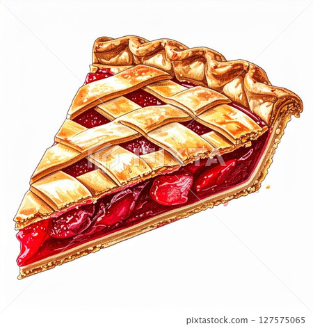 A Slice of Cherry Pie with Lattice Crust 127575065