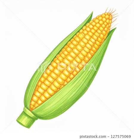 Yellow and Green Ear of Corn Illustration 127575069