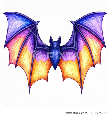 Colorful Bat Illustration with Purple Orange Wings Colorful Bat Illustration with Purple Orange Wings 127575115