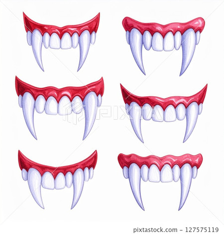Various Styles of Vampire Fangs Illustration Various Styles of Vampire Fangs Illustration 127575119