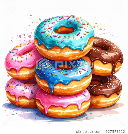 Stack of Glazed Donuts with Sprinkles 127575212