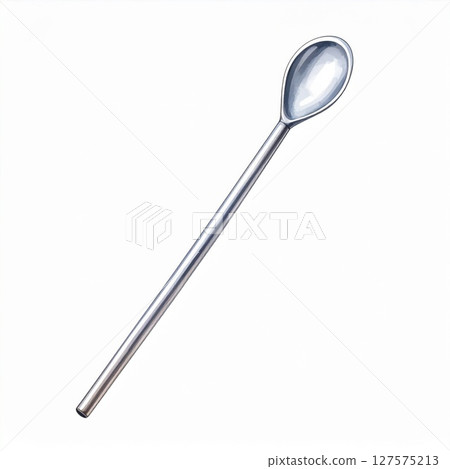 Long Silver Metal Spoon on White Background 127575213