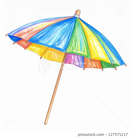 Colorful Striped Beach Umbrella Drawing Colorful Striped Beach Umbrella Drawing 127575217