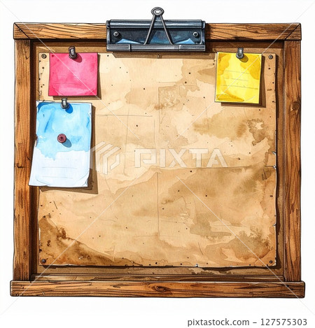 Watercolor Illustration of a Wooden Bulletin Board with Notes Watercolor Illustration of a Wooden Bulletin Board with Notes 127575303