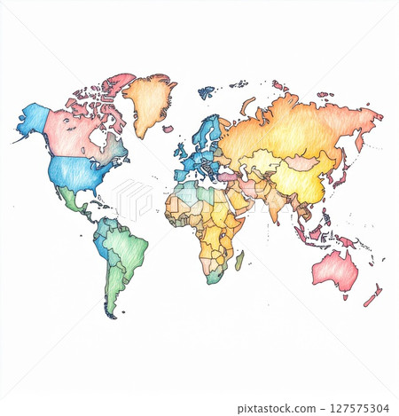 Colorful Crayon World Map Illustration Colorful Crayon World Map Illustration 127575304