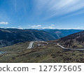 Construction of a new road to the Chulyshman River valley. Mountain pass Katu-Yaryk. Landscape. Mountain dangerous road. 127575605