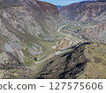 Construction of a new road to the Chulyshman River valley. Mountain pass Katu-Yaryk. Landscape. Mountain dangerous road. 127575606