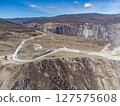 Construction of a new road to the Chulyshman River valley. Mountain pass Katu-Yaryk. Landscape. Mountain dangerous road. 127575608
