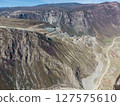 Construction of a new road to the Chulyshman River valley. Mountain pass Katu-Yaryk. Landscape. Mountain dangerous road. 127575610