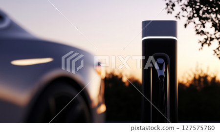 Modern EV charging station 127575780