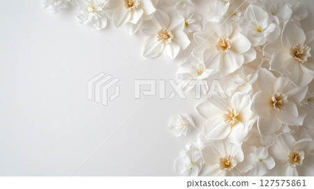 Spring composition featuring a bouquet of white daffodil flowers 127575861