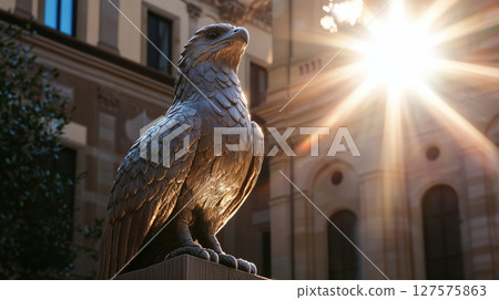 Statue of a mythical bird in a historic square 127575863