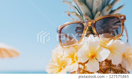 Summer Vacation Vibes: Pineapple with Sunglasses 127575865