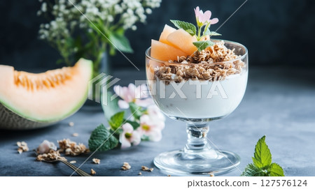 Delicious nutritious breakfast showcasing yogurt Delicious nutritious breakfast showcasing yogurt 127576124