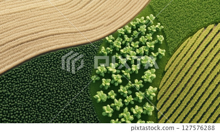 Aerial perspective of agricultural fields Aerial perspective of agricultural fields 127576288