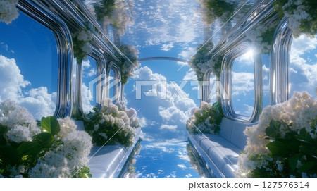 A train car with a floor and seats made of water A train car with a floor and seats made of water 127576314