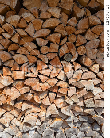 Cross-section background of a large number of firewood piles 127576419