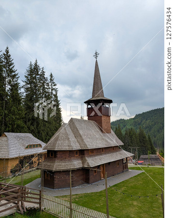 traditional wooden church in the Carpathians traditional wooden church in the Carpathians 127576434
