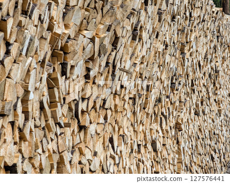 Cross-section background of a large number of firewood piles Cross-section background of a large number of firewood piles 127576441