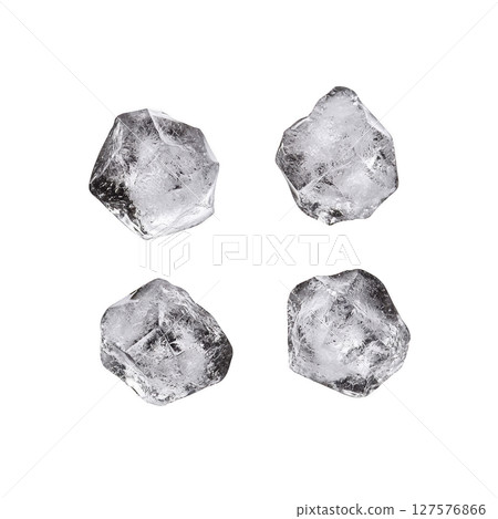Four clear ice cubes are isolated on transparency background, showcasing their transparency and geometric shapes. ice cubes appear fresh and cold, perfect for chilling beverages 127576866