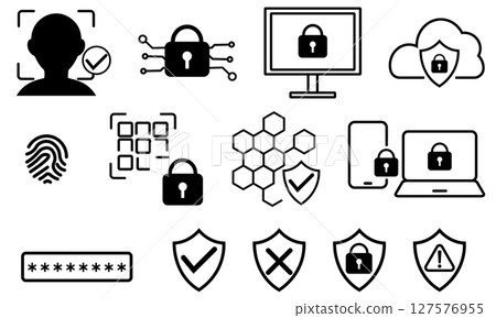 Cyber security and data protection icon set Cyber security and data protection icon set 127576955